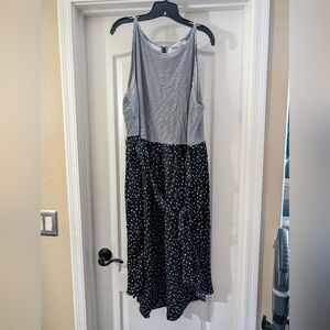 LOFT Plus Navy and White Striped And Polka Dot Dress Size 26